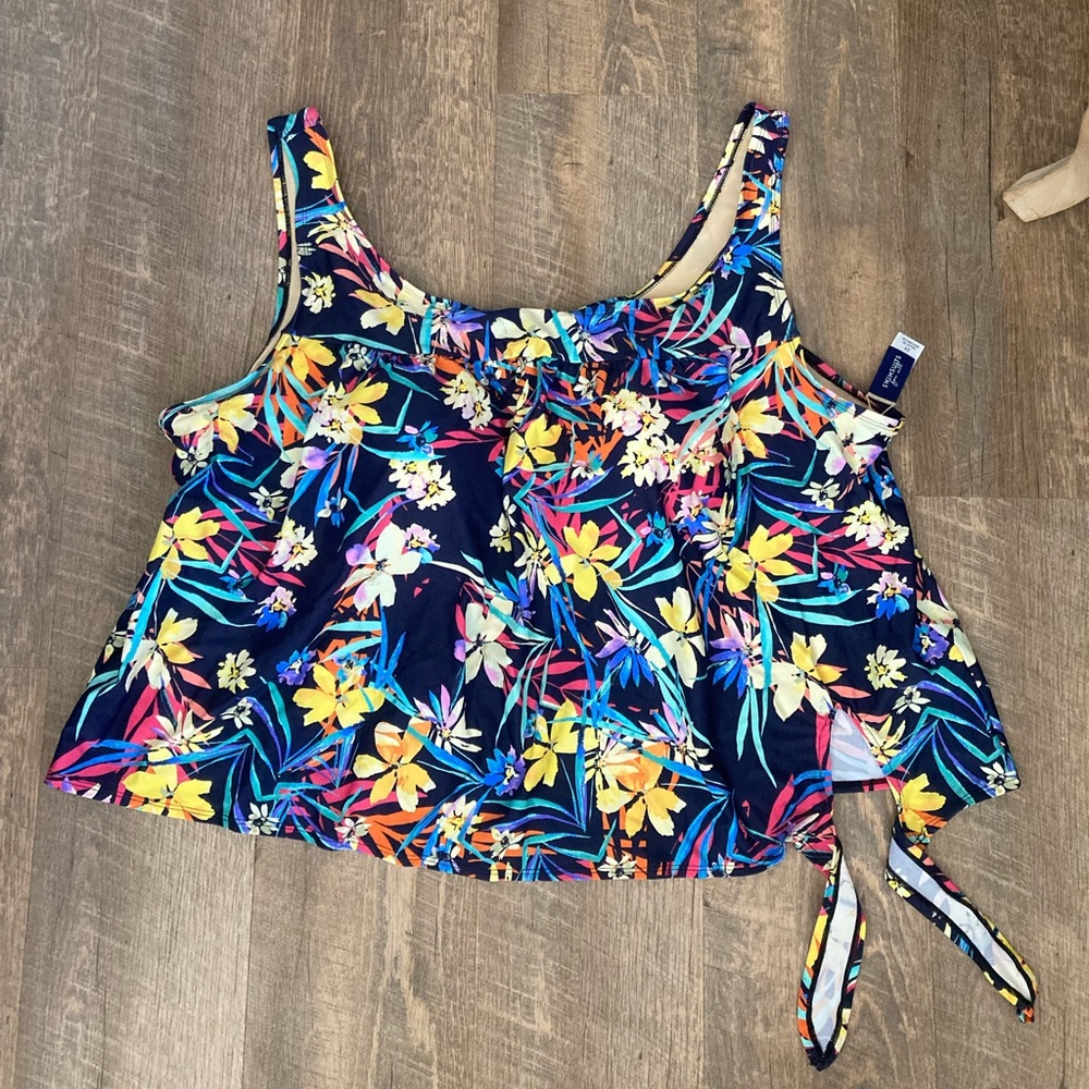 Swimsuits for all | Blouson Tropical Print Tankini Side Tie Swim Suit Top
